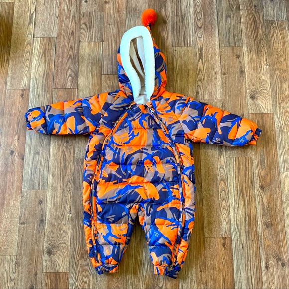 New Infant Snowsuit Coverall Blue Orange Camouflage 9 months NWOT - Picture 1 of 16